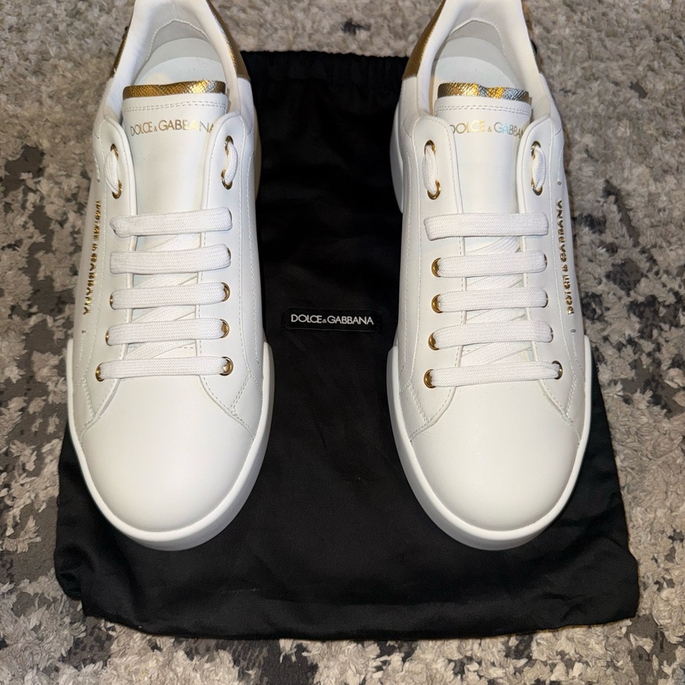 Dolce & Gabbana White Sneakers with Gold Details